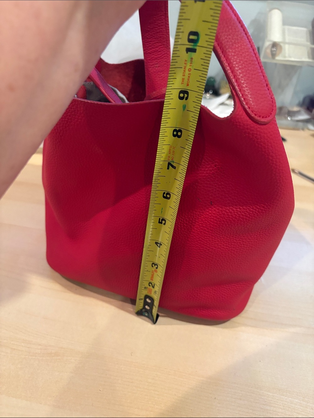 Red Leather Bucket Tote Handbag - Unbranded - Picture 12 of 16